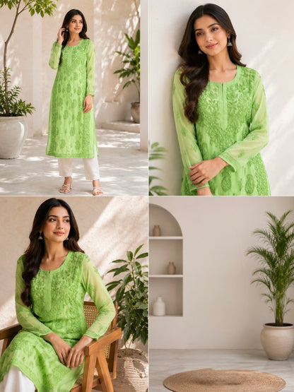 Premium Soft Georgette Heavy Lucknowi Chikankari Embroidery kurti with inner wear