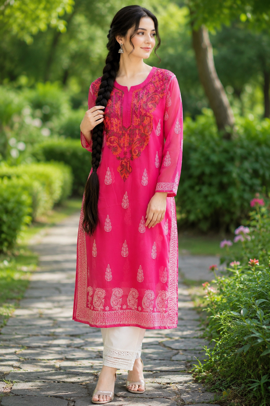 Premium Soft Georgette Heavy Lucknowi Chikankari Embroidery kurti with inner wear