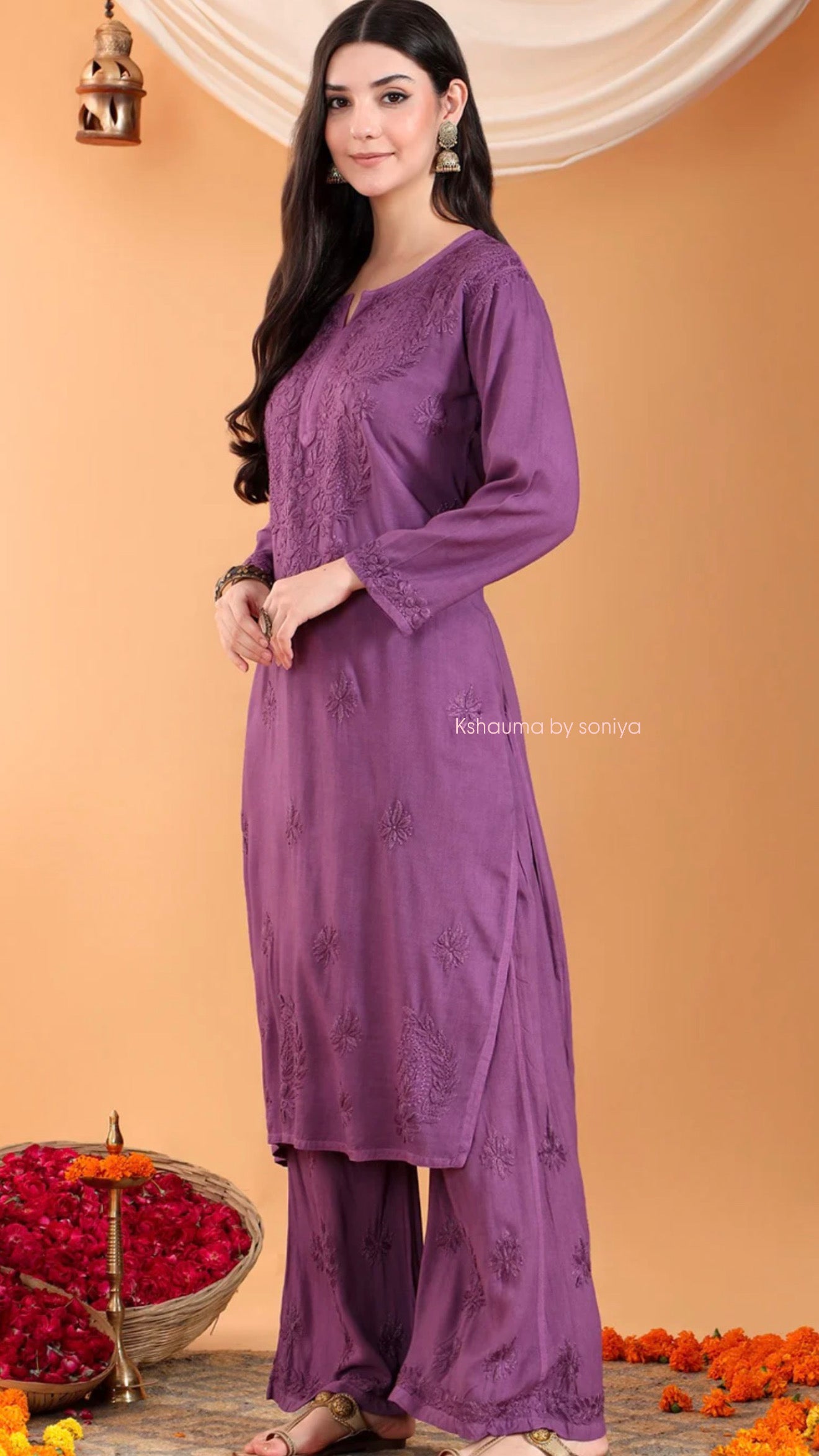 Beautiful hand worked rayon chikankari kurta set 2pc
