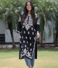 Modal Chikankari Straight Kurti