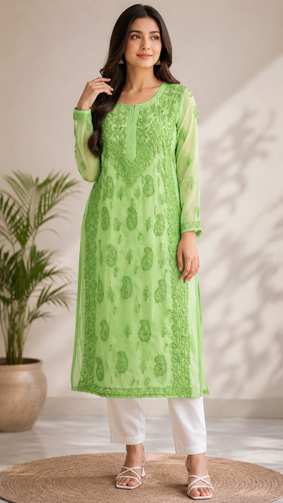 Premium Soft Georgette Heavy Lucknowi Chikankari Embroidery kurti with inner wear