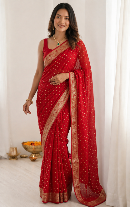 Red Viscose Georgette Banarasi Saree