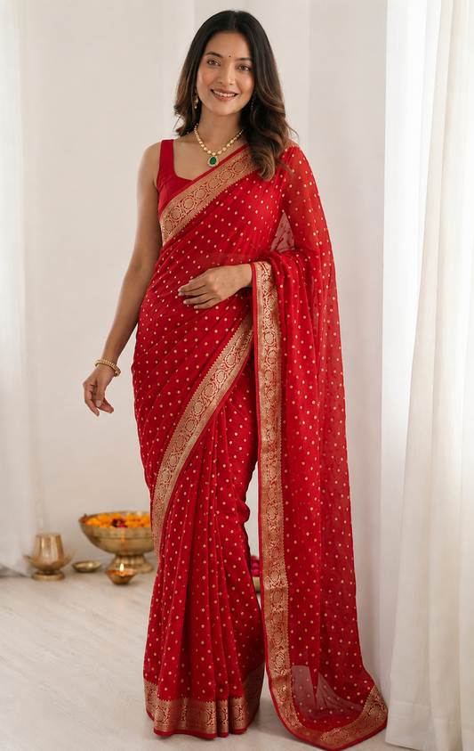 Red Viscose Georgette Banarasi Saree