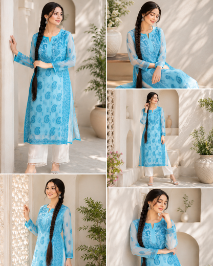 Premium Soft Georgette Heavy Lucknowi Chikankari Embroidery kuti with inner wear