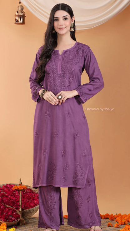 Beautiful hand worked rayon chikankari kurta set 2pc