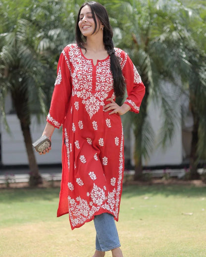 Modal Chikankari Straight Kurti