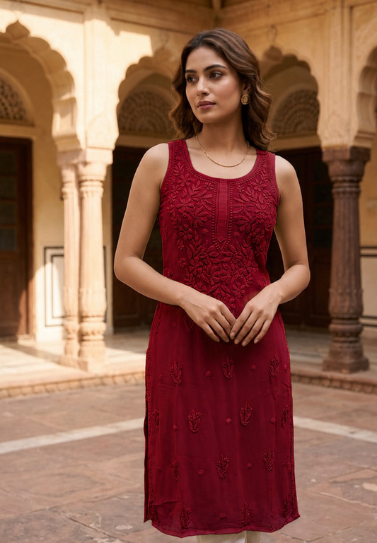 Handcrafted work Elegant Viscose Sleeveless Kurti