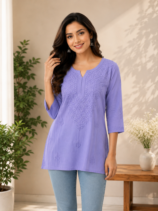 Premium Soft Rayon Silk Blend short chikankari kurti