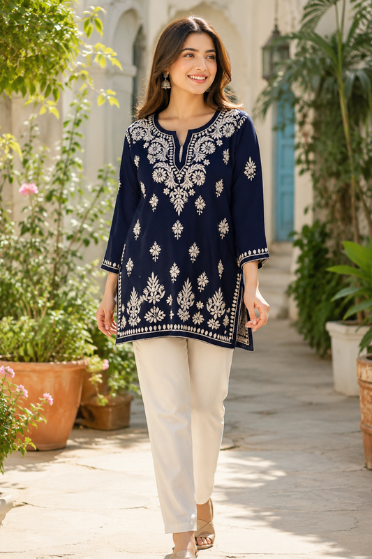 Lucknowie short handcrafted chikankari kurti
