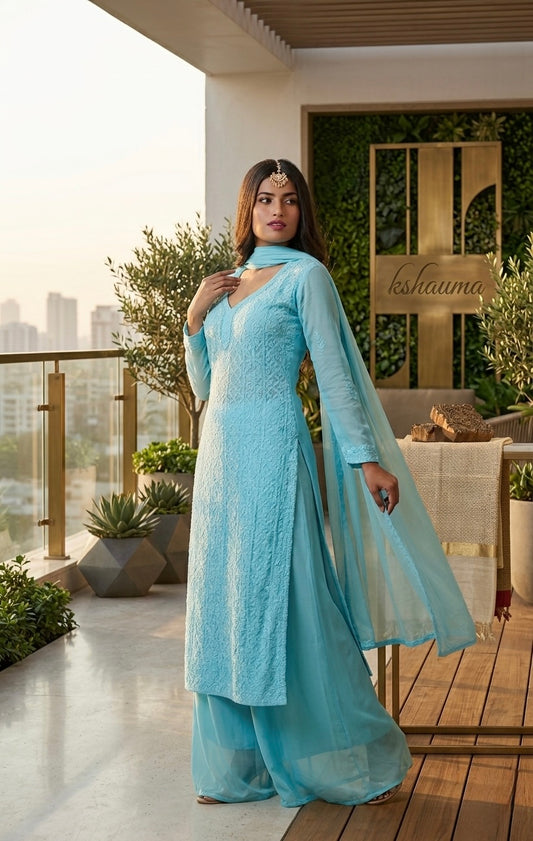 Handcrafted Chikankari viscose jaal set