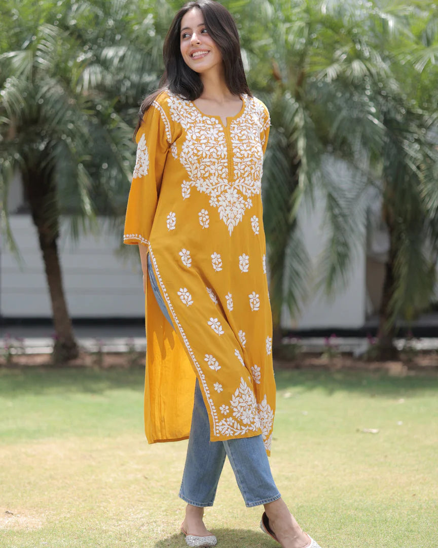 Modal Chikankari Straight Kurti