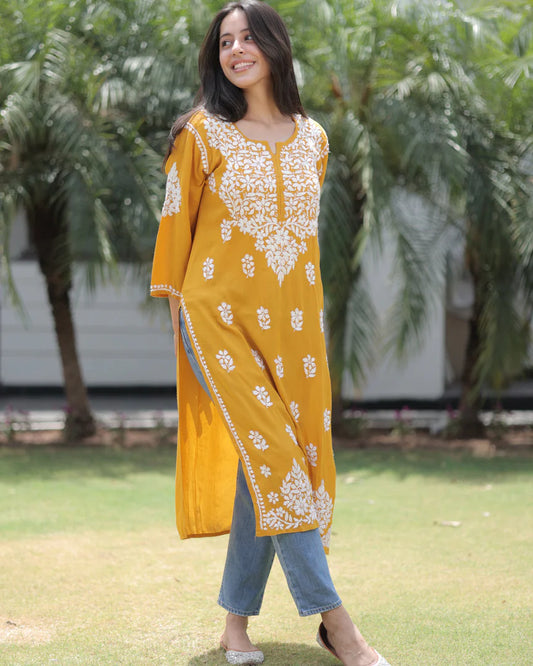 Modal Chikankari Straight Kurti
