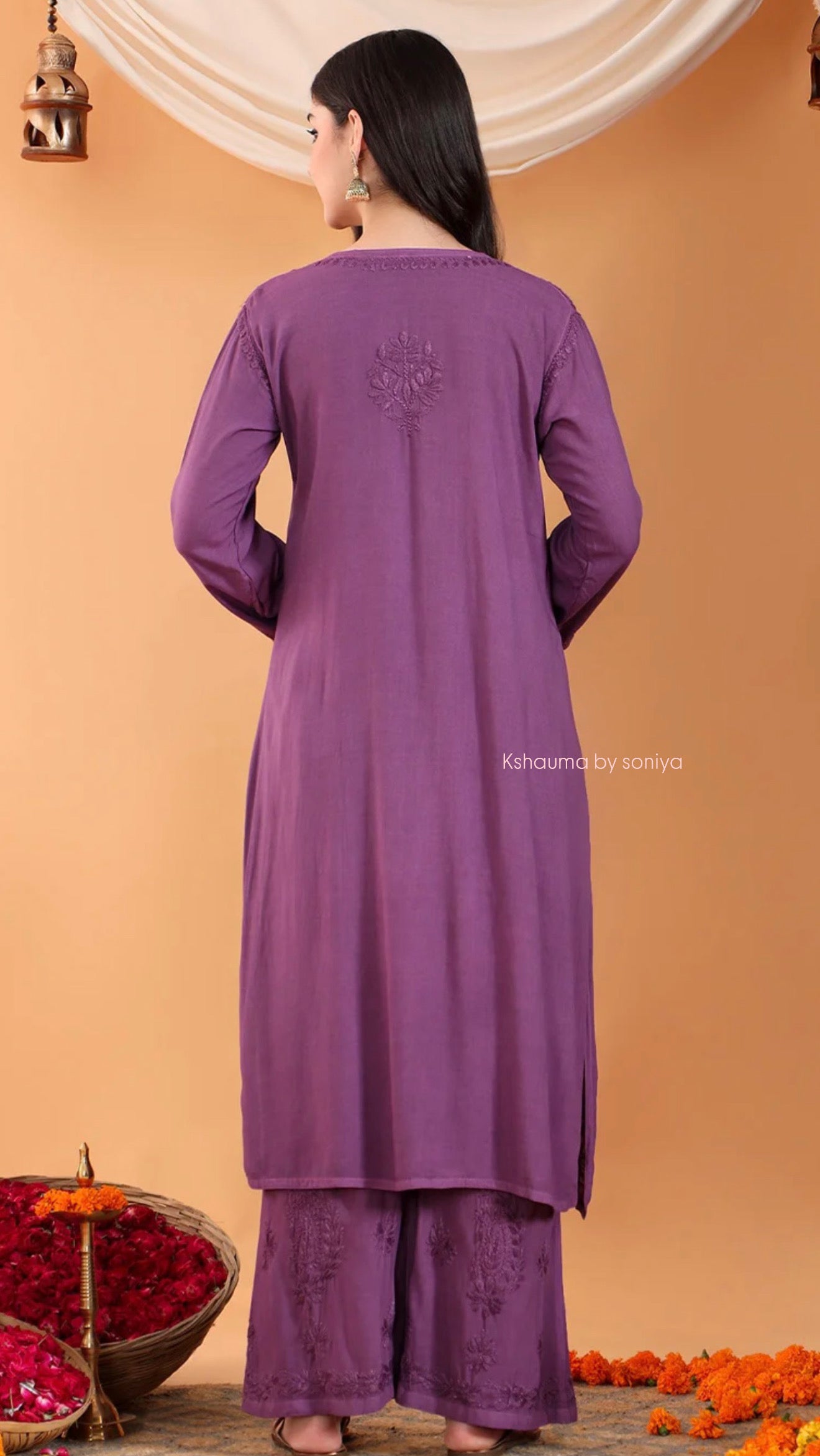 Beautiful hand worked rayon chikankari kurta set 2pc