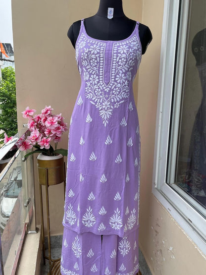 Noodle sleeves handcrafted Chikankari kurta set 2pc
