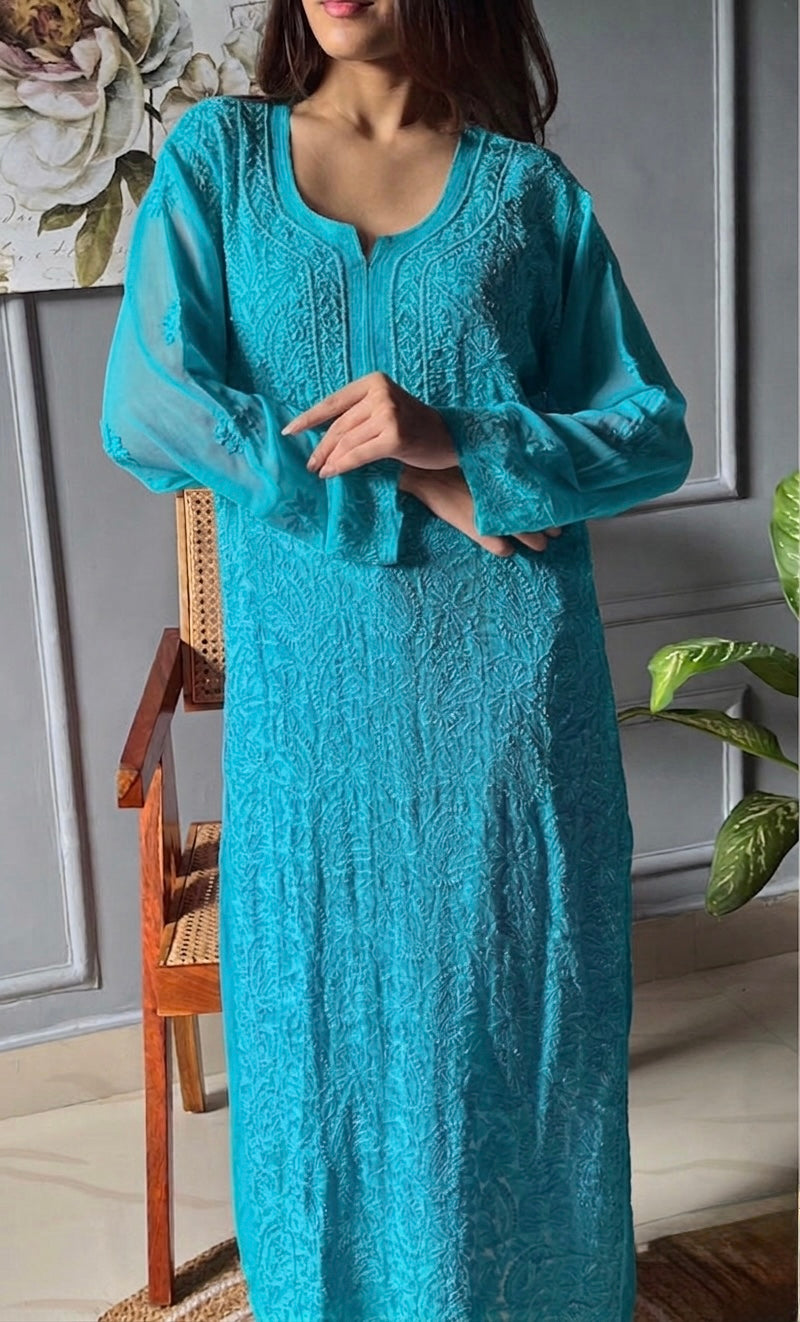 Elegant Teal Embroidered Kurti – Premium Straight Fit Ethnic Wear