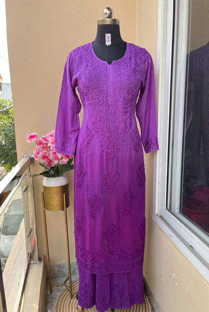 Hand Work Ombre Shade Rayon Chikankari Kurta Set