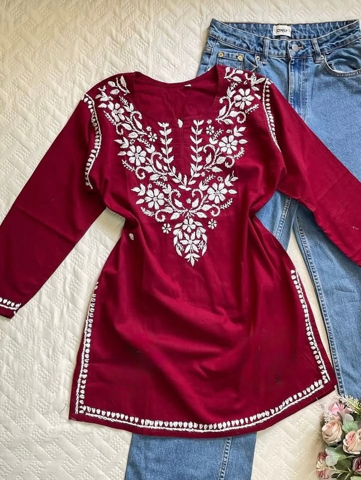 Rayon Chikankari Short Kurti