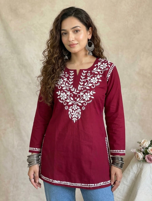 Rayon Chikankari Short Kurti