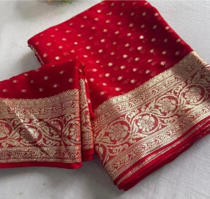 Red Viscose Georgette Banarasi Saree