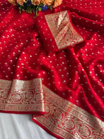 Red Viscose Georgette Banarasi Saree