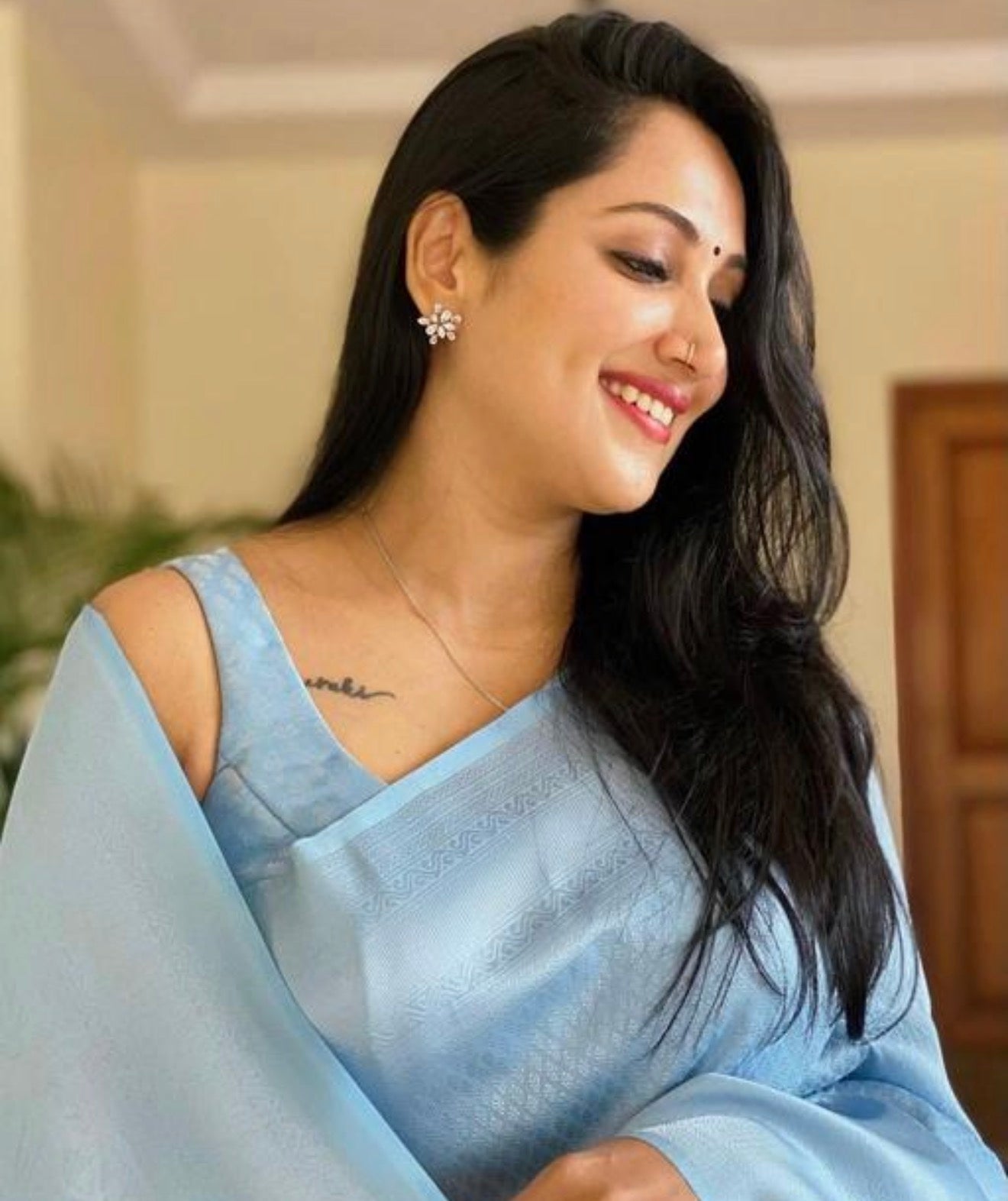 Sky Blue Kanjivaram Soft Lichi Silk Saree