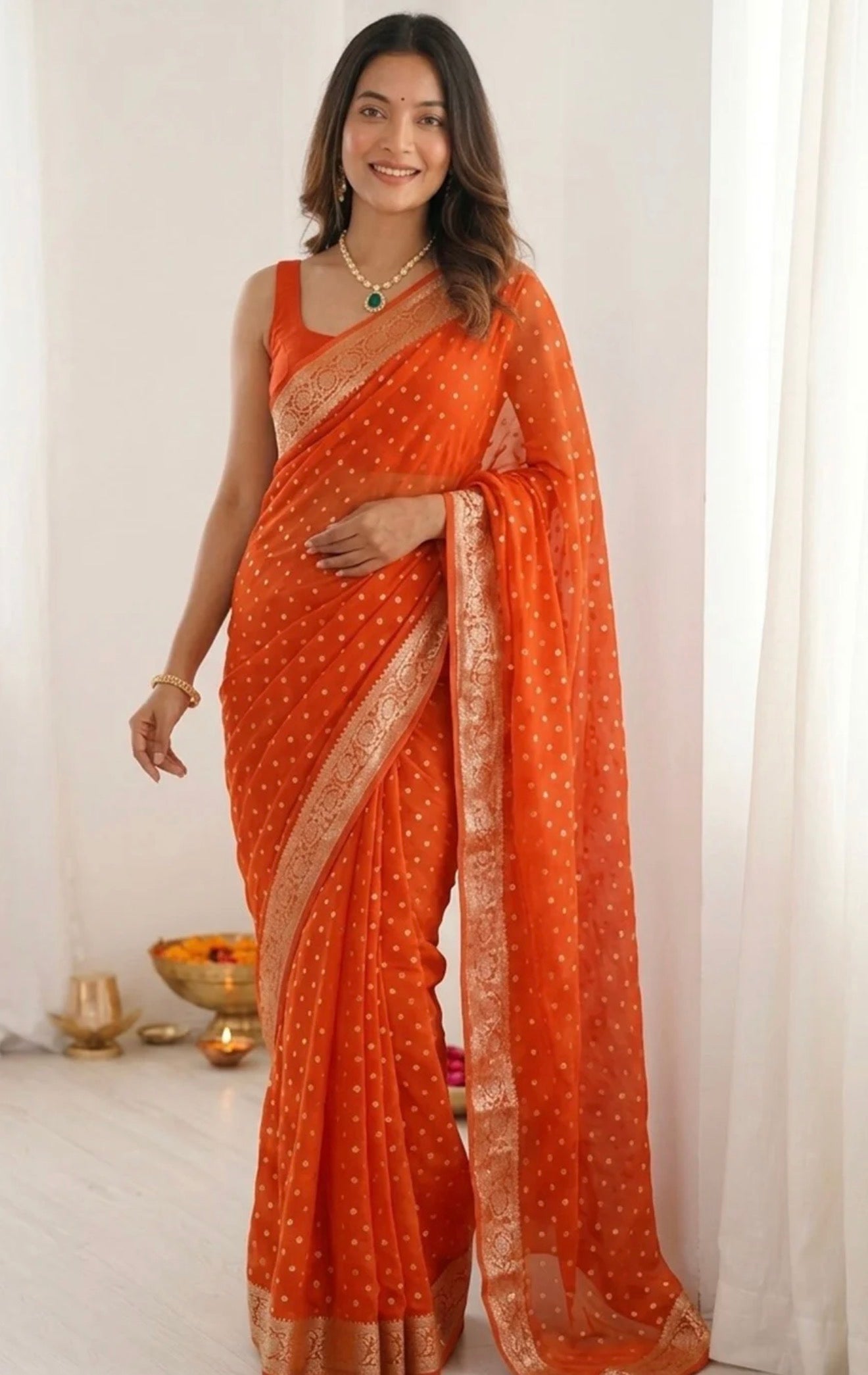 Orange Viscose Georgette Saree