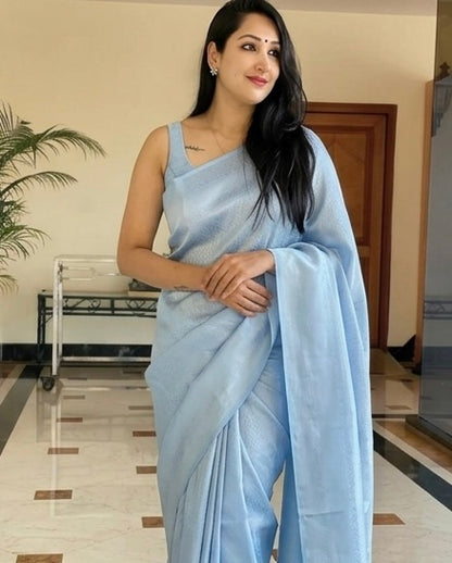 Sky Blue Kanjivaram Soft Lichi Silk Saree