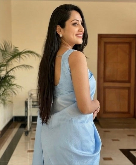 Sky Blue Kanjivaram Soft Lichi Silk Saree