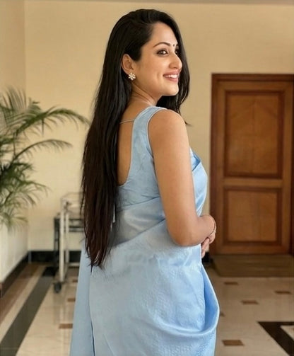 Sky Blue Kanjivaram Soft Lichi Silk Saree
