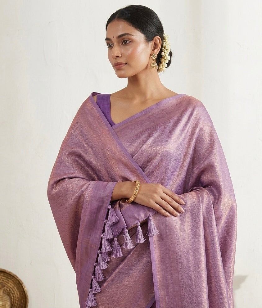 Kuberpattu soft silk  Saree with copper zari work and tassels