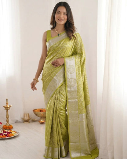 Lime Green Kanchipuram Silk Saree