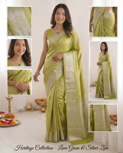 Lime Green Kanchipuram Silk Saree